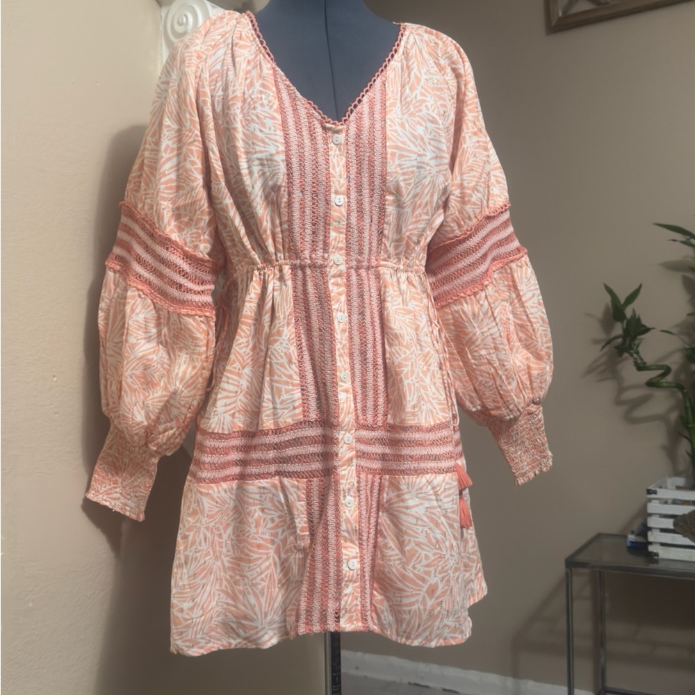 Marea by ASH & EDEN Elegant Peach Long Sleeve Dress